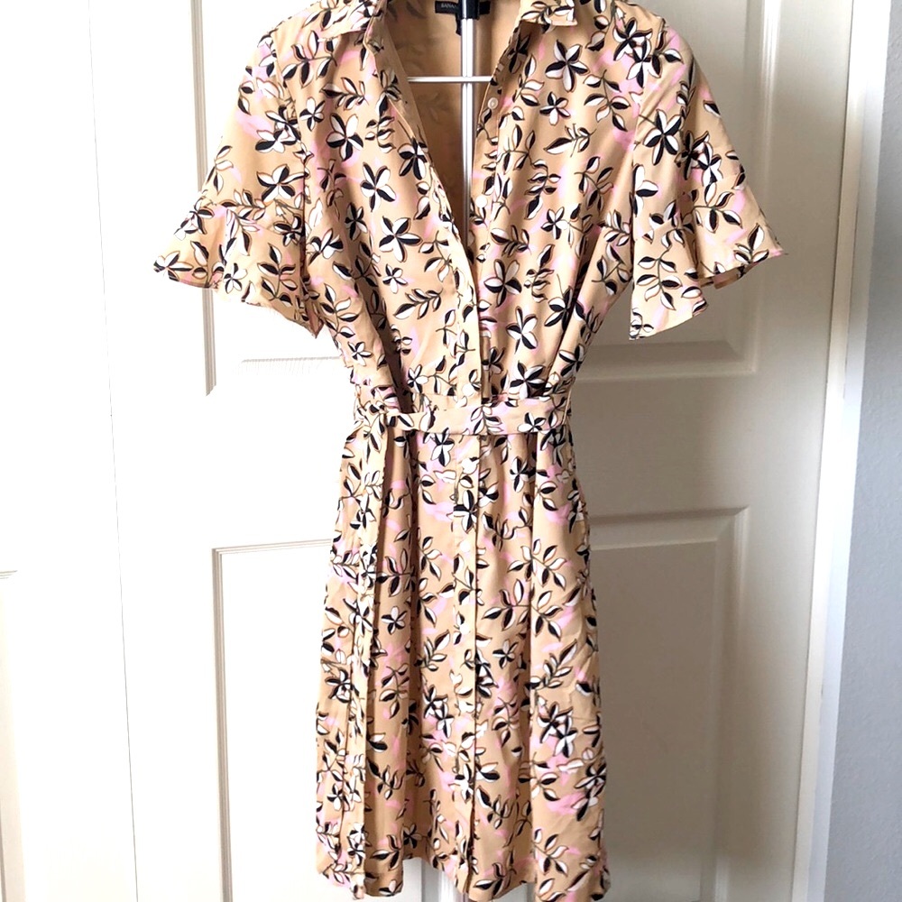 Banana Republic Floral Button Up Tie Waist Dress Sz 6